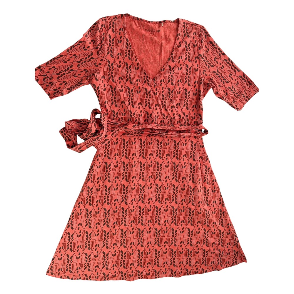 Toad&Co Cue Wrap Cafe Dress Red Black Leaf Print Tencel Organic Cotton Small